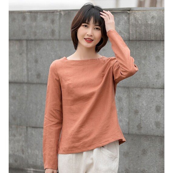Women's Linen Blouse Long Sleeve Blouse 