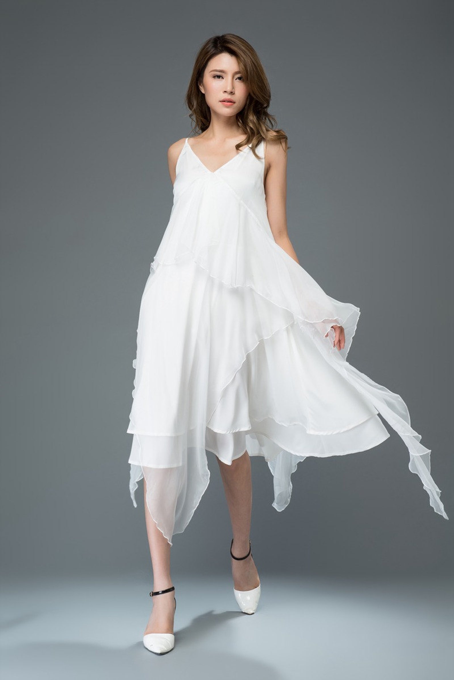 White Chiffon Dress Prom Dress Flare Dress Sexy Dress Etsy