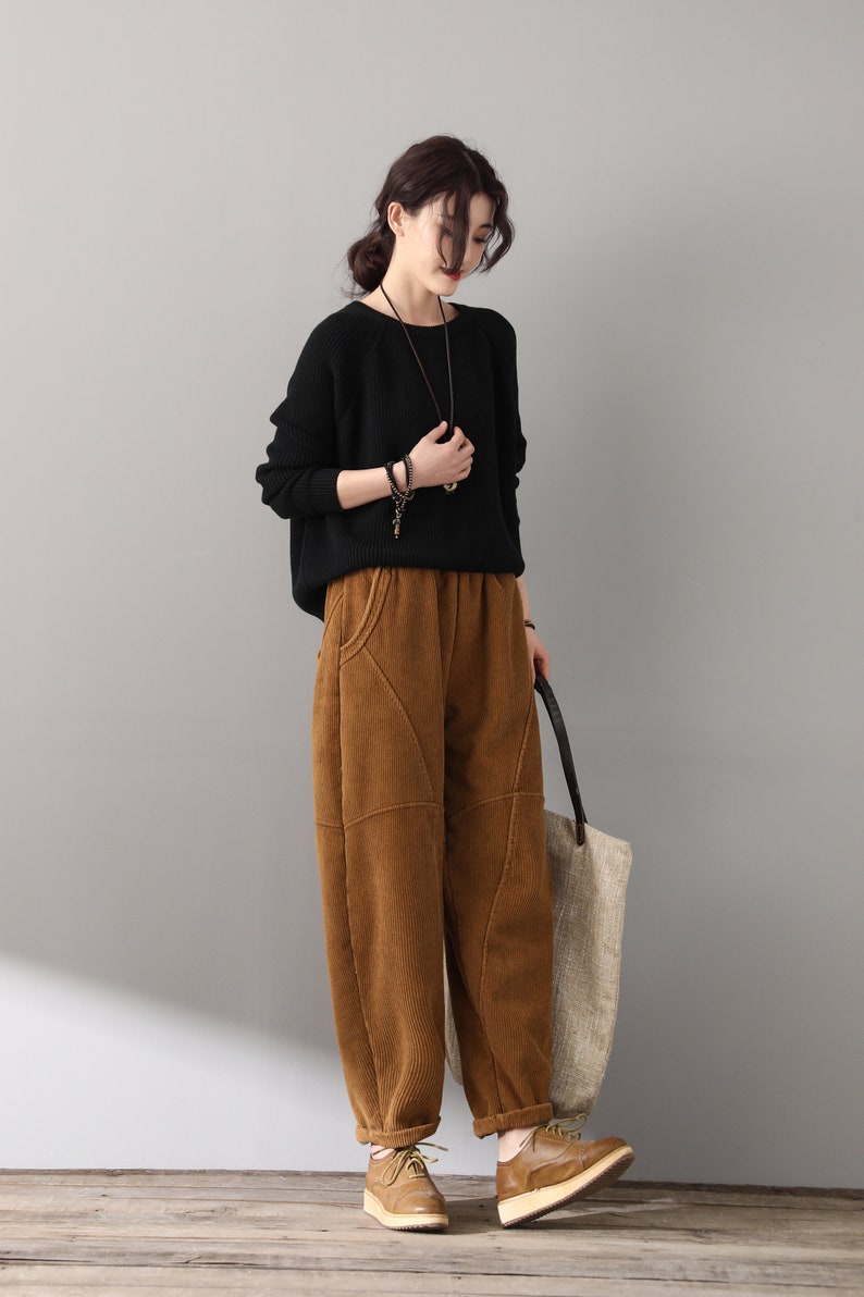 Winter Slacks Corduroy pants, Retro Thicken Corduroy Pants, women Loose Pants, Brown pants, Handmade Pants, Ylistyle C1812 image 3