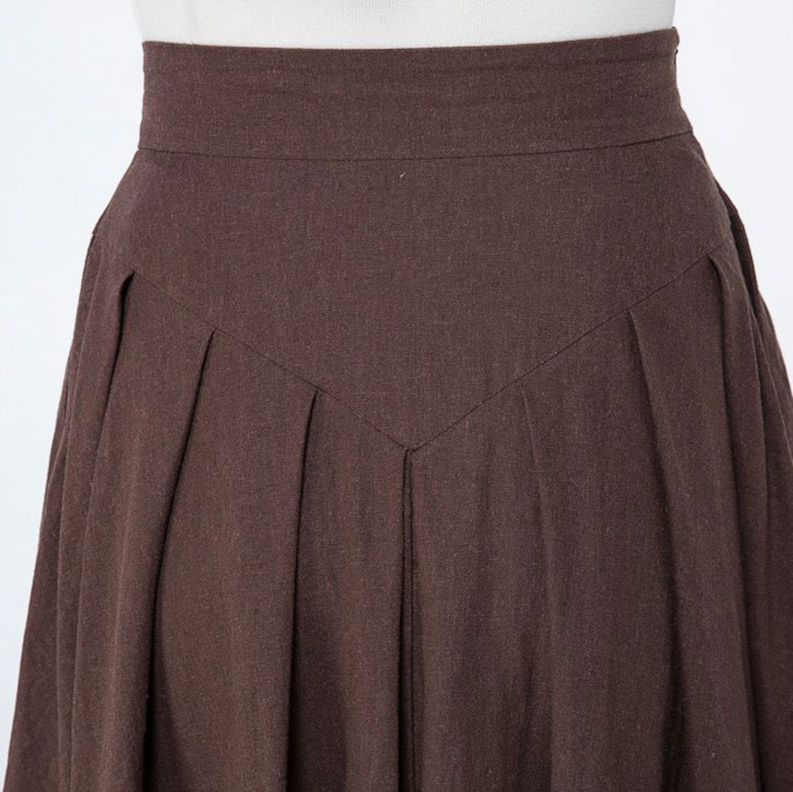 Brown pleated linen midi skirt a line skirt womens circle Etsy