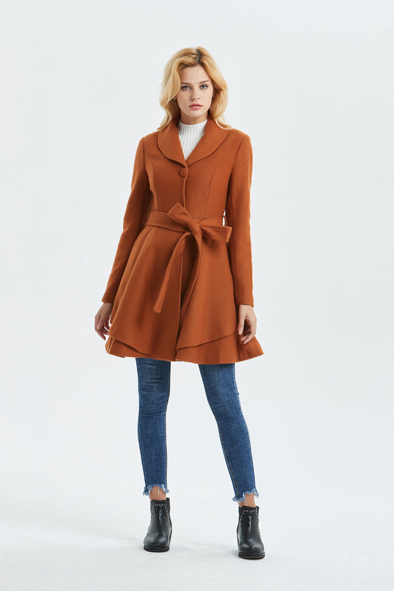 Asymmetrical Swing coat Vintage wool coat Brown coat winter Etsy