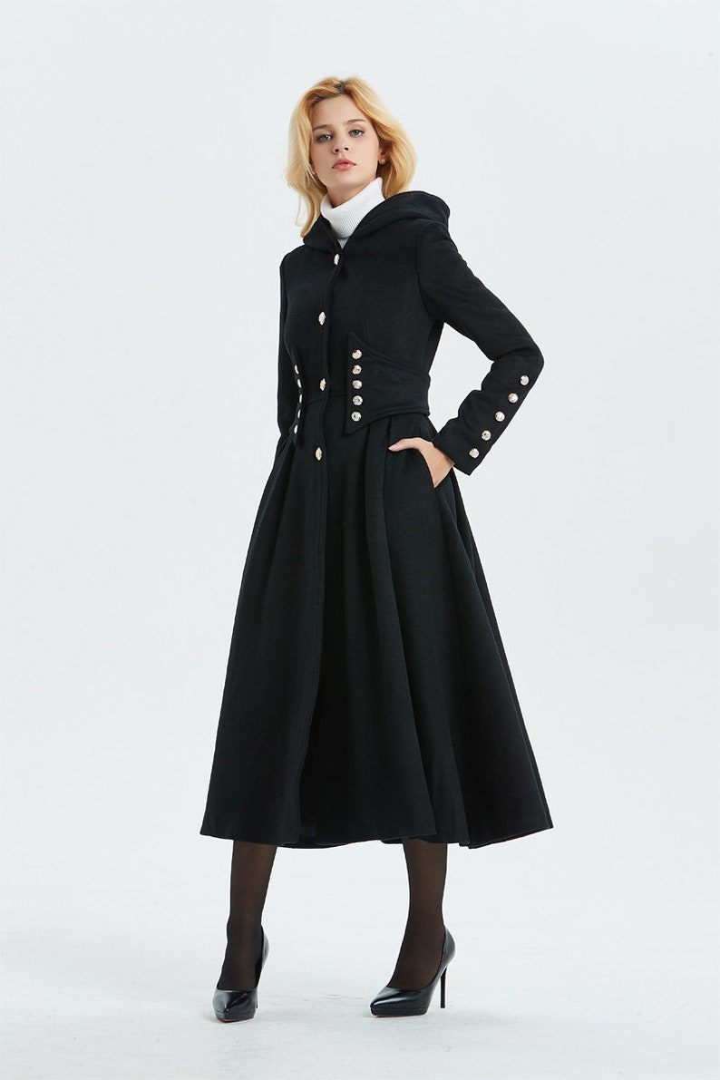 Military coat black wool coat long coat hooded coat womens Etsy