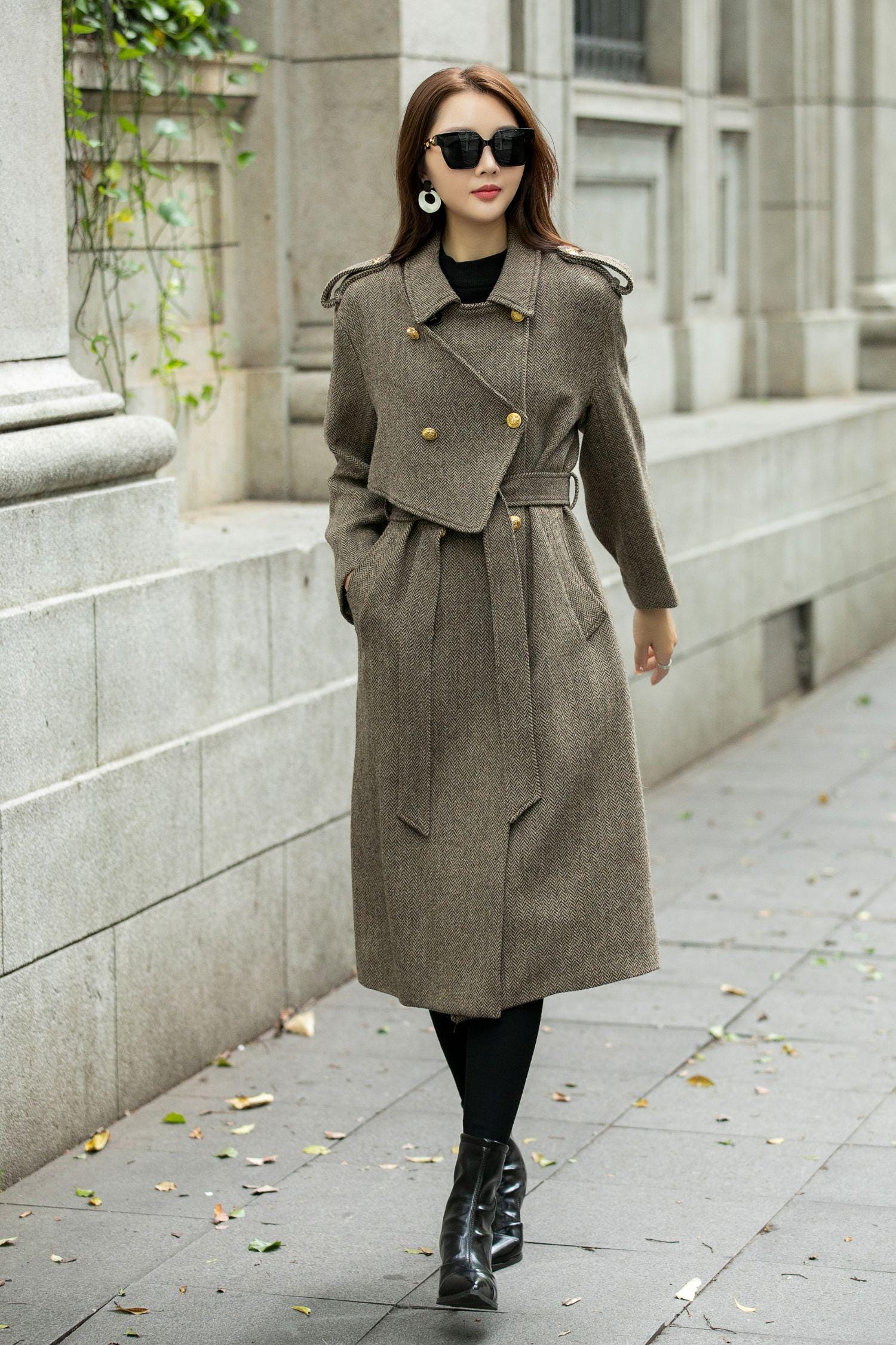 Military Wool Coat, Army Green Coat Women, Midi Wool Coat, Loose