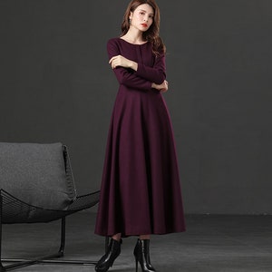 Women Vintage Inspired Purple Wool Dress, New Wool Maxi Dress, Long ...
