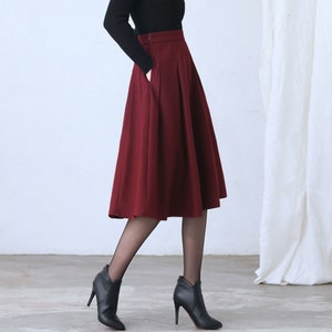 Wool skirt, Red Midi Wool Skirt, A Line wool Skirt, High Waist wool Skirt with Pockets, Womens skirt, Winter wool skirt, Ylistyle C2635 image 4