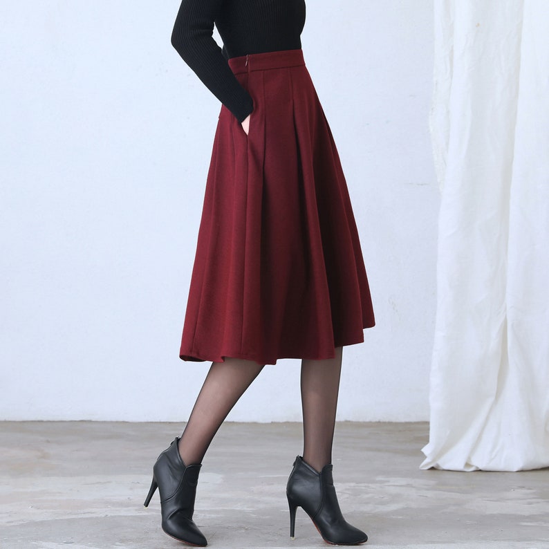 Wool skirt, Red Midi Wool Skirt, A Line wool Skirt, High Waist wool Skirt with Pockets, Womens skirt, Winter wool skirt, Ylistyle C2635 image 4