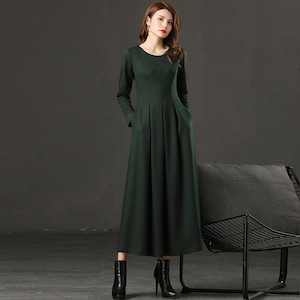 Long sleeve wool dress, Dark green wool dress, winter dress women, wool dress women, Warm winter dress, Long wool dress, Custom dress C1825