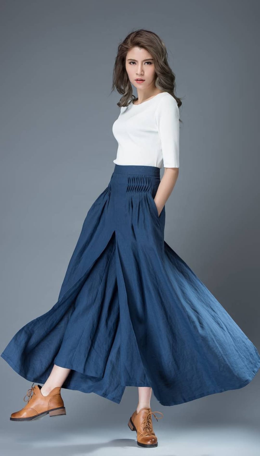 Linen Pants, Skirt Pants, Wide Leg Pants, Long Linen Pants, Blue ...