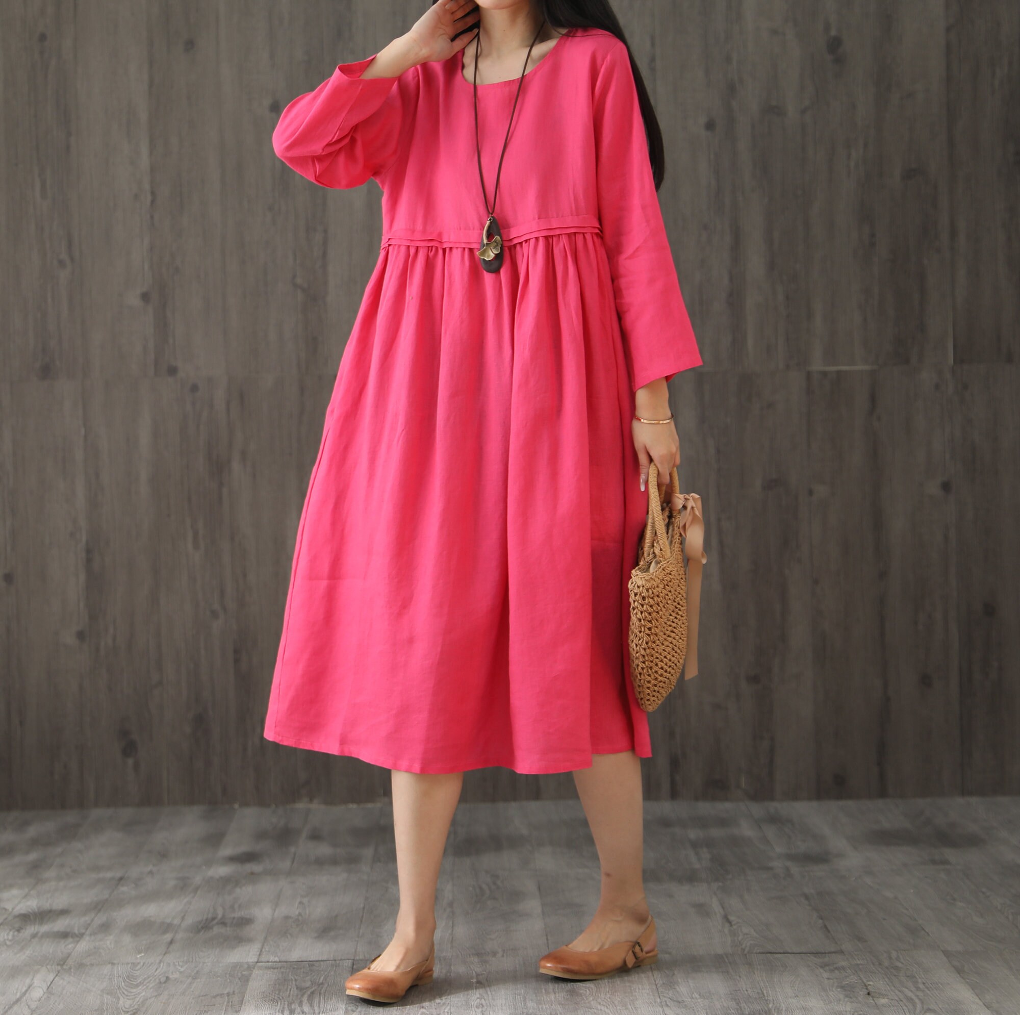 Long Soft Cotton Dresswith Pockets Long Sleeves Casual Loose Etsy