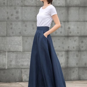 maxi linen skirt, Long Linen skirt, Linen skirt with pockets, casual Linen skirt, A Line skirt, Orange Linen skirt, Womens skirt C2790 Blue