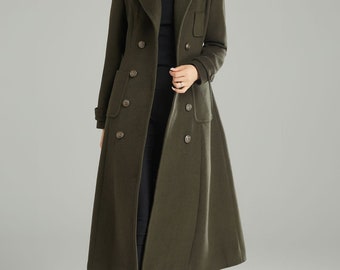 Army Green Wool Coat for Women, Wool Military Coat, Winter Army Green Wool Coat for Women, Wool Military Coat, Winter