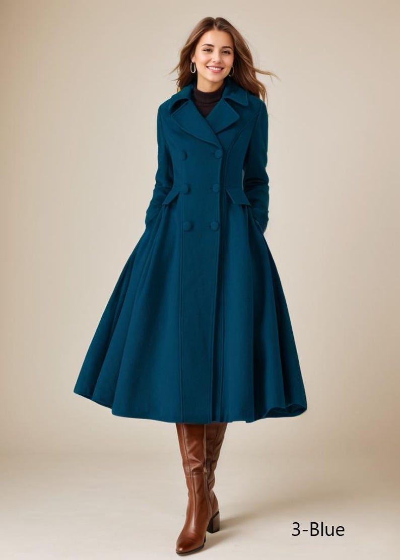 Long Wool Coat, Wool Winter Coat, Womens wool Coat, Double Breasted wool Coat, Warm Coat, Brown Coat, Handmade Coat, Ylistyle C3619 C3-Blue