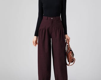 Wool Baggy Pants Women, Tapered Pants, Autumn Winter Pants, Long