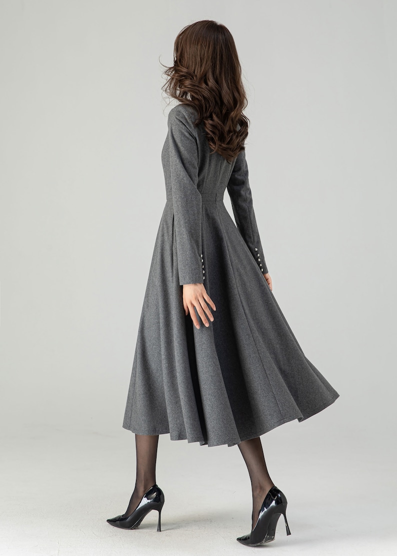 Women's Grey Solid Fit and Flare Dress with Belt