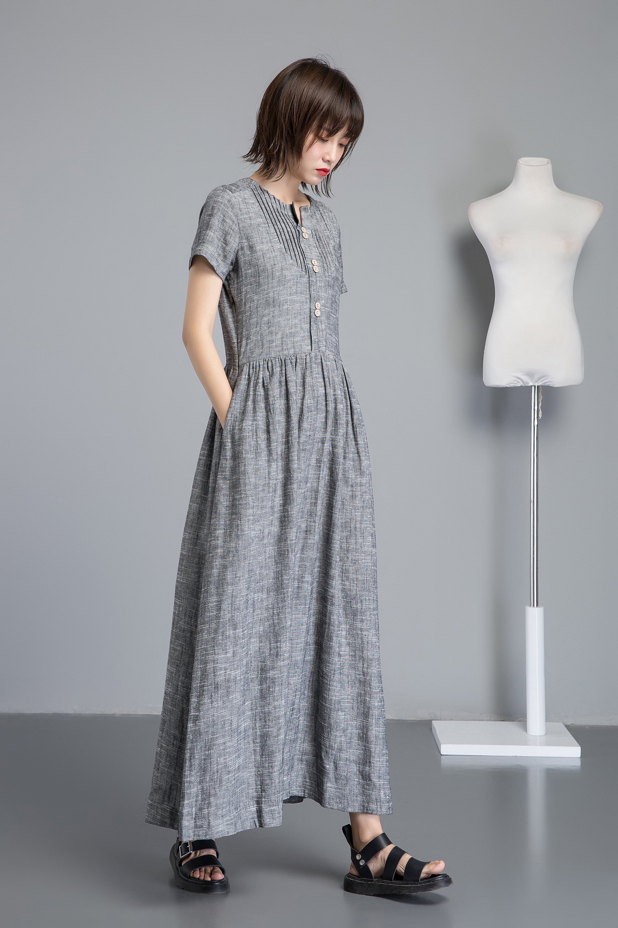 Linen Dress Long Linen Dress Gray Linen Dress for Summer - Etsy UK