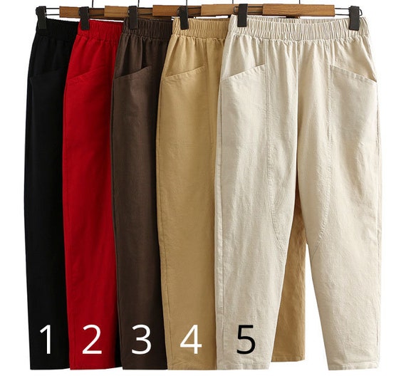 High-waisted Linen Lounge Pants, Workwear Pants for Women