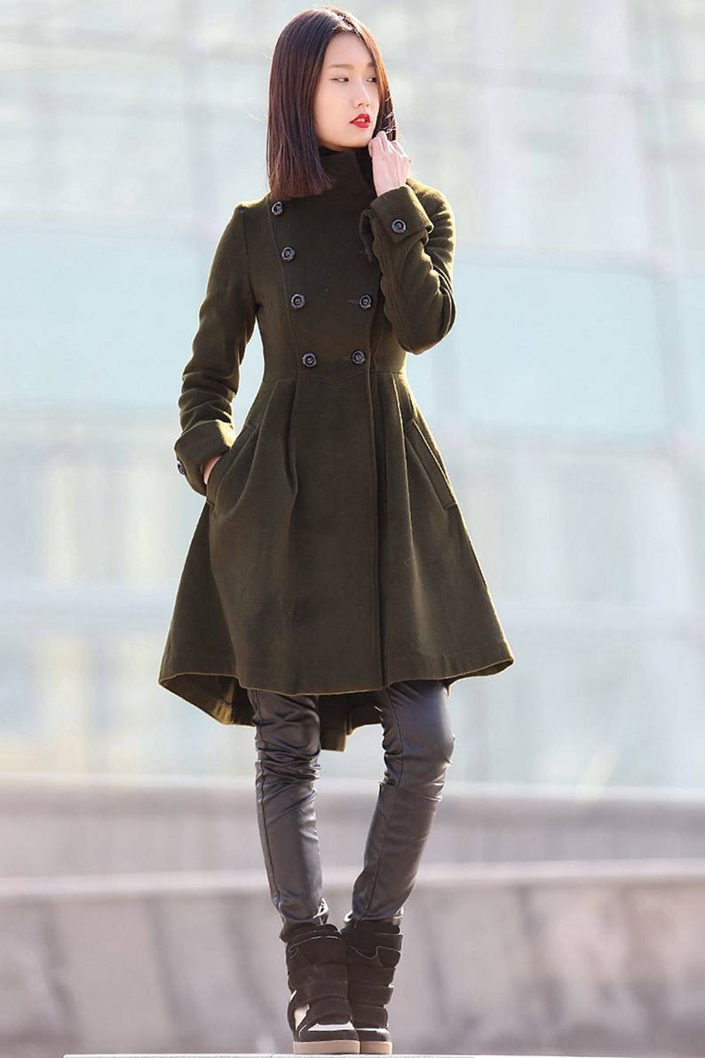 Green coat, winter coats for women, winter coat, coat, jacket, wool coat, Asymmetrical coat, womens coats, army green coat, coats C178 image 2