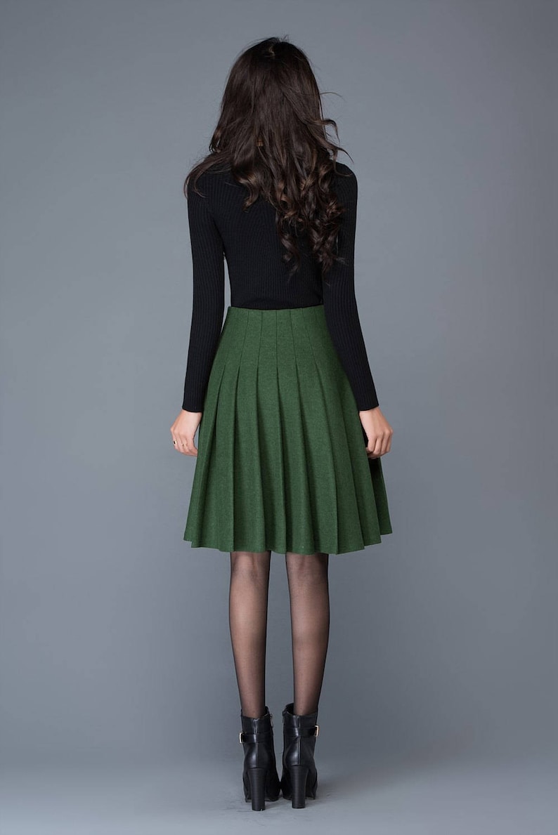 Wool skirt, Wool Midi skirt in green, pleated wool skirt, High waist wool skirt, winter skirt women, womens skirts, Short wool skirt C1031 image 7