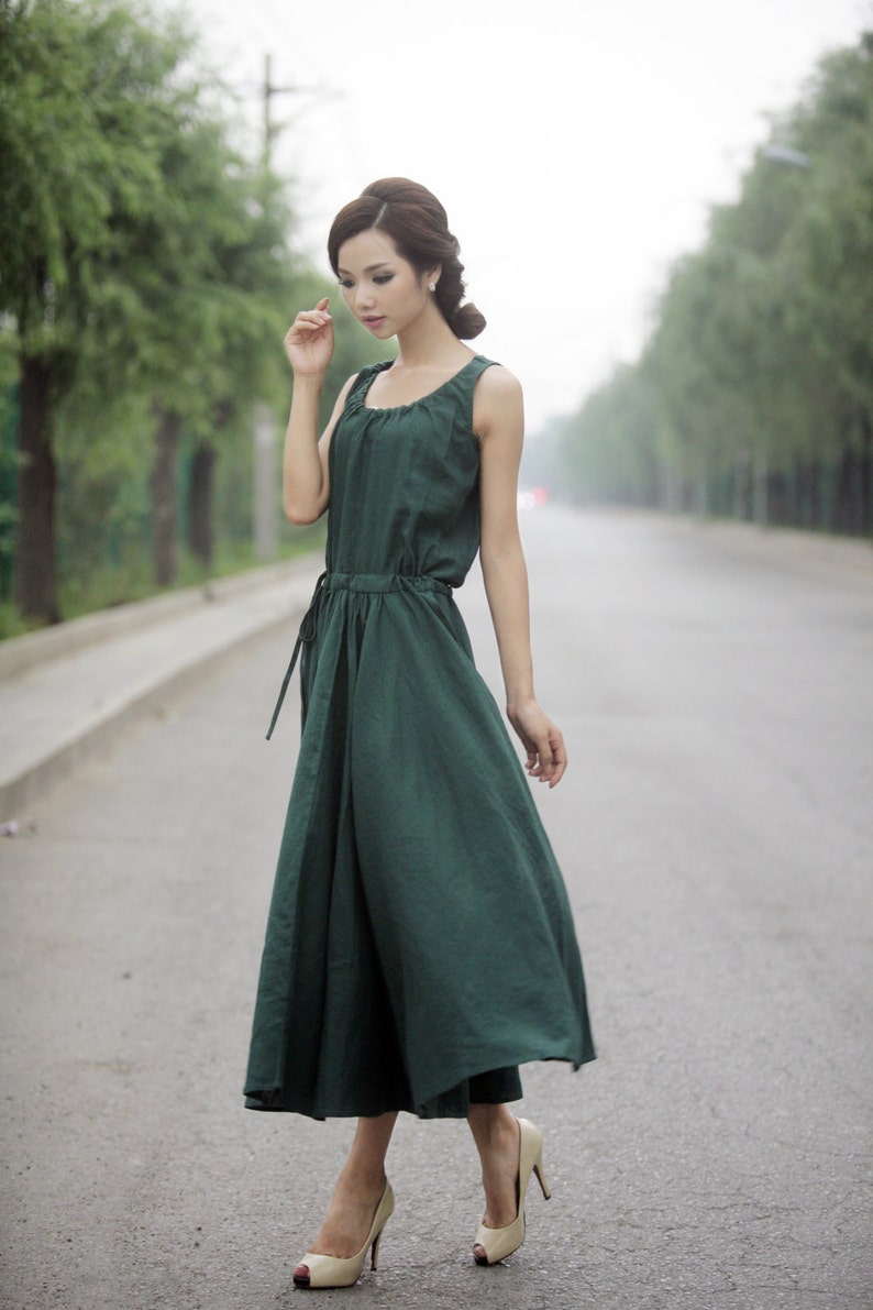 Maxi Summer Dress Emerald Green Long Sleeveless Fit & Flare | Etsy