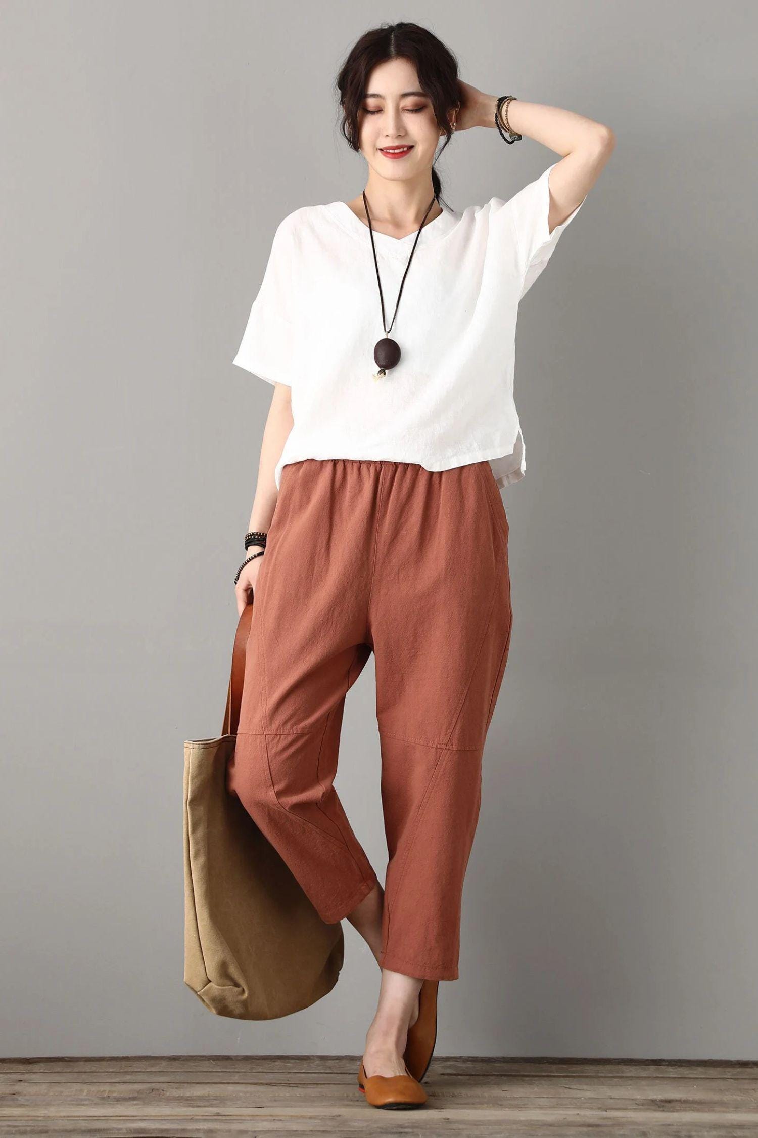 LIDNM WOOL LINEN BELTED PANTS