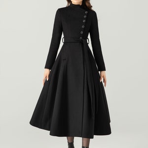 Black Long Wool Coat, Winter Wool Coat Women, Asymmetrical Wool Coat ...