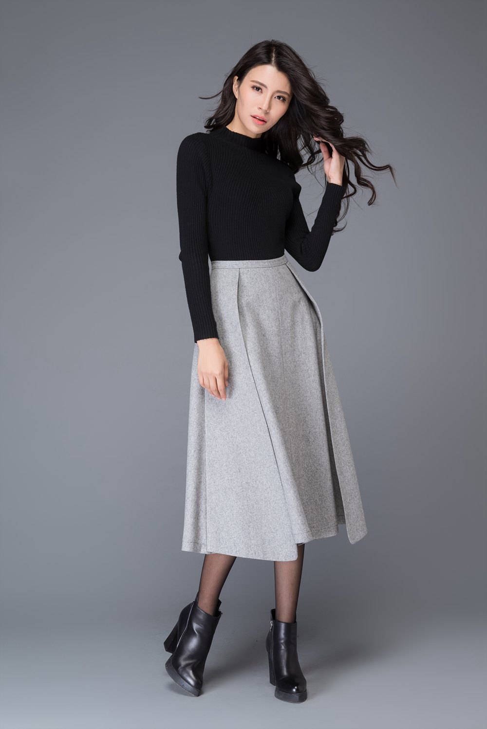 Asymmetrical Wool Skirt Wool Midi Skirt Midi Gray Wool | Etsy