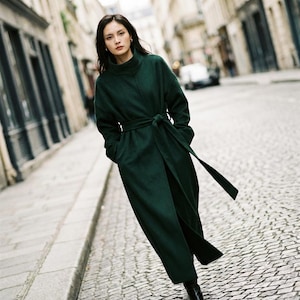 Max Mara Green Coat With Belt Green Long Winter Warm Wool Coat