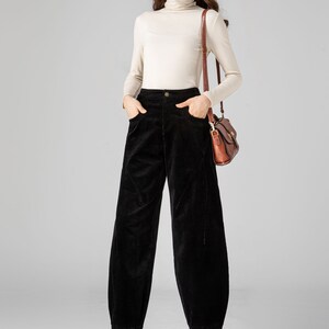 Black Corduroy Pants Women, Tapered Pants, Autumn Pants, Long Pants, Womens Pants, Loose Fitting Pants, Handmade Pants, Made to Order C3592 image 3