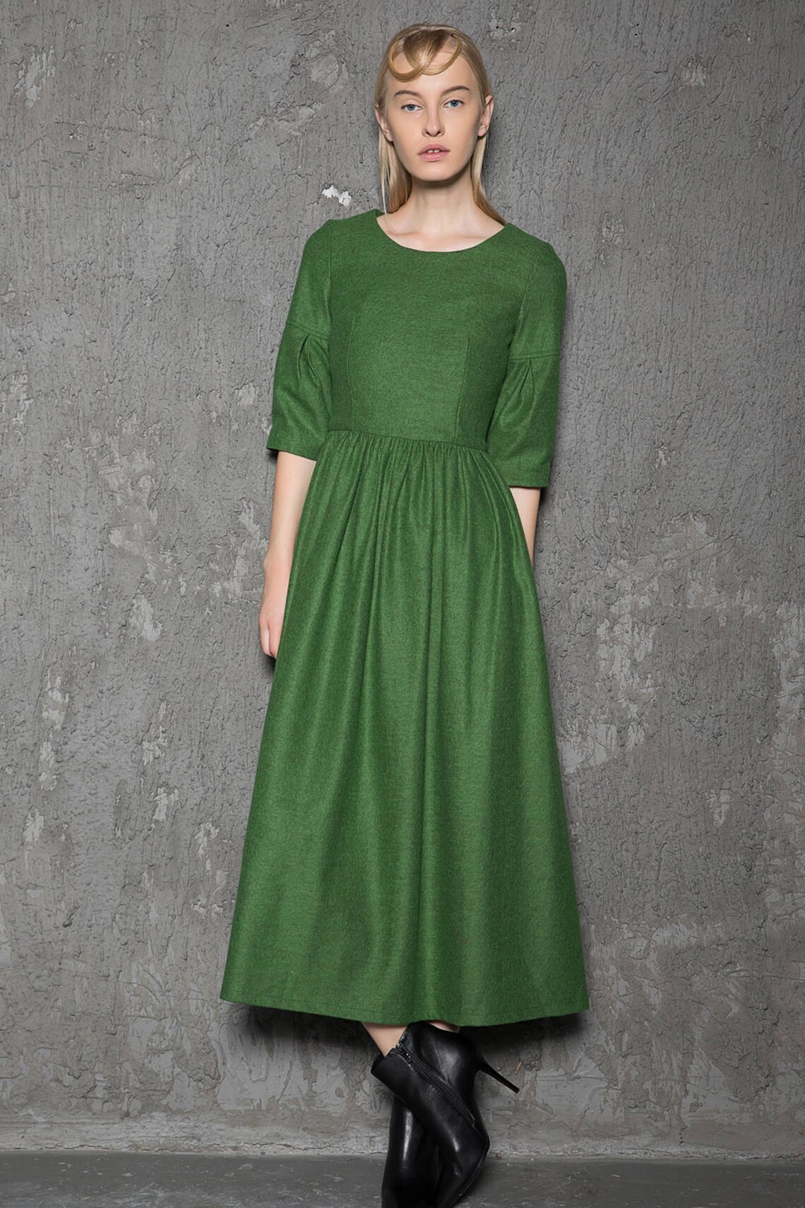 Wool Dress emerald green dress green dress long wool dress Etsy
