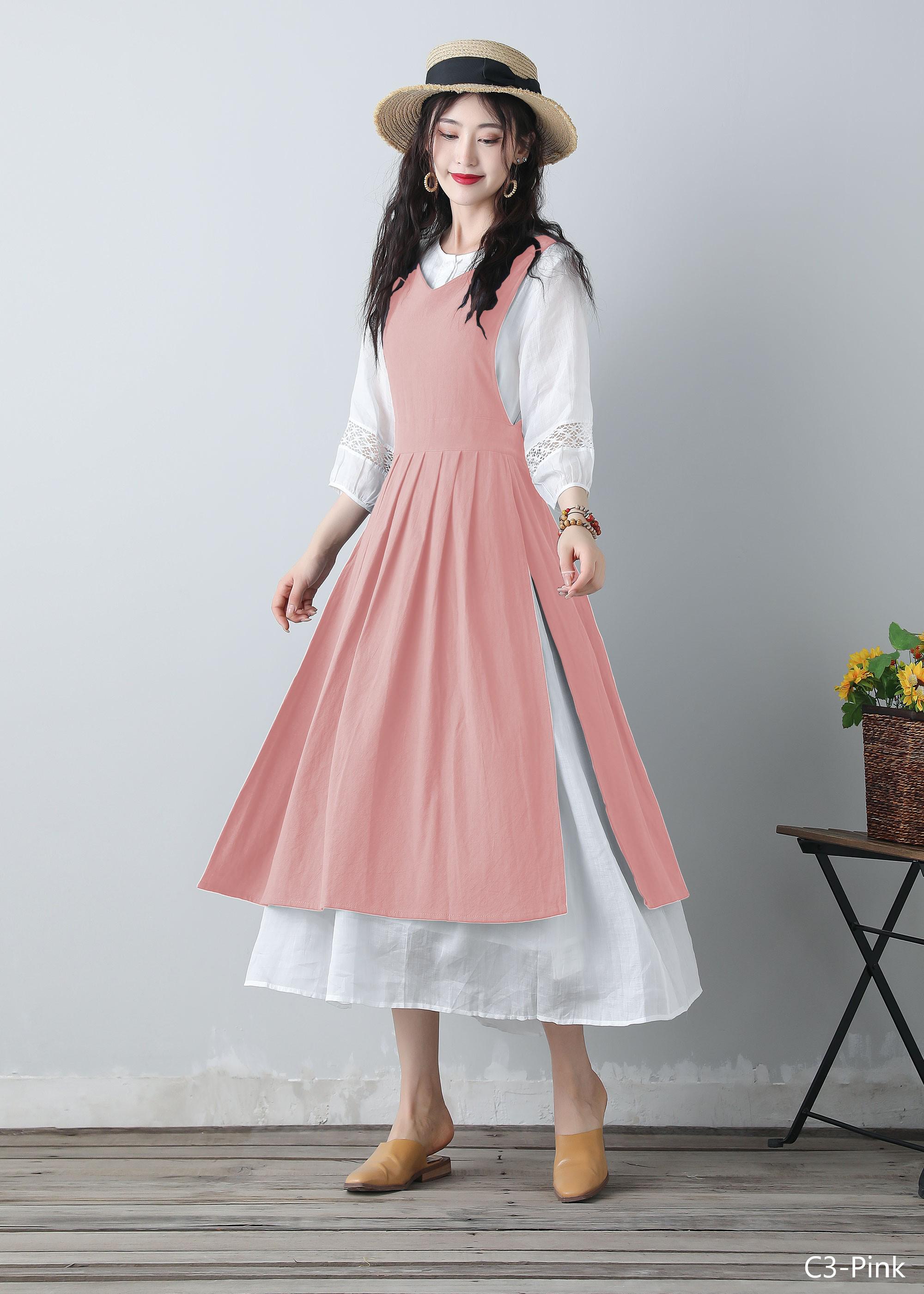 Linen Dress, Linen Pinafore Dress, Summer Dress Women, Pleated