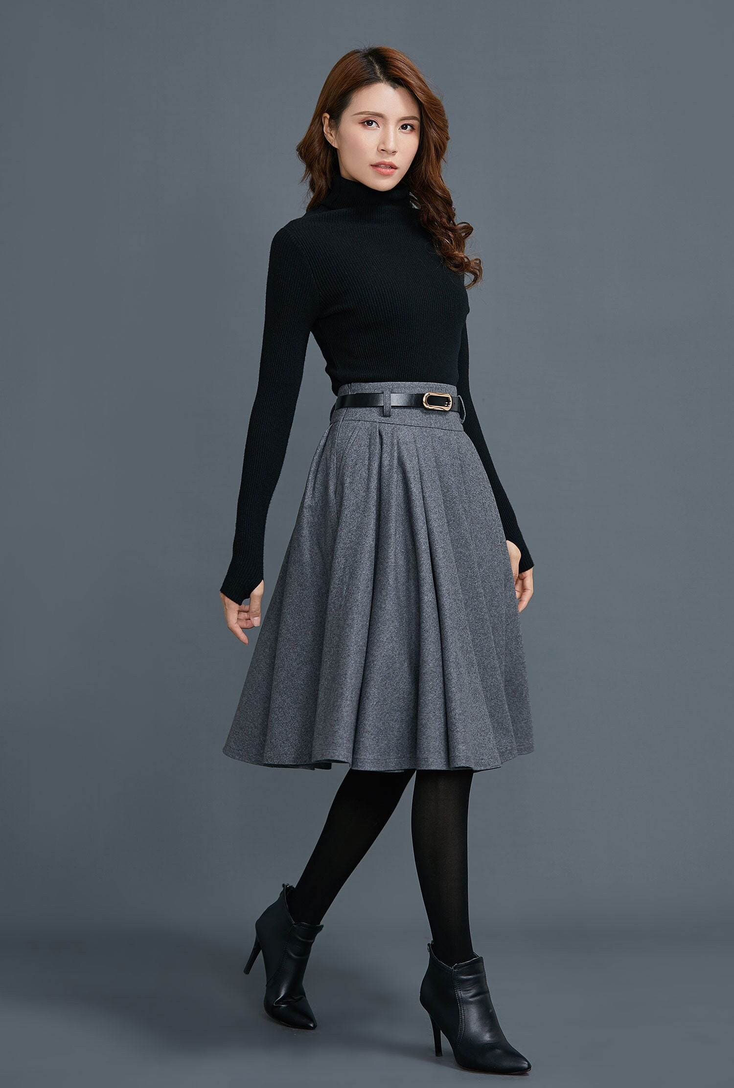 Knee Length Circle Wool Skirt for Women Pleated Winter Skirt | Etsy Canada