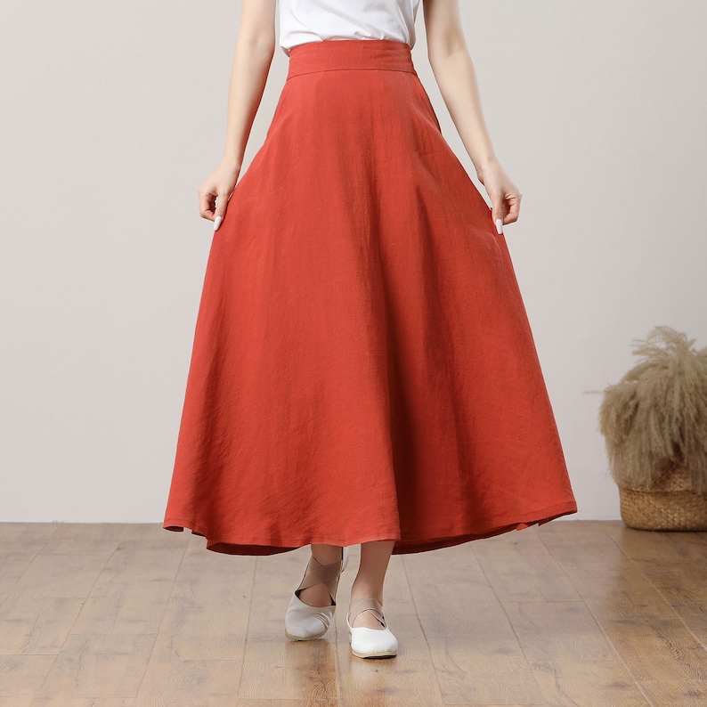 Orange Linen Skirt, Women's Summer Linen Skirt, Linen Midi Skirt, A-Line Skirt, Long Linen Skirt, Swing Skirt, Custom Skirt, Ylistyle C3286 image 2