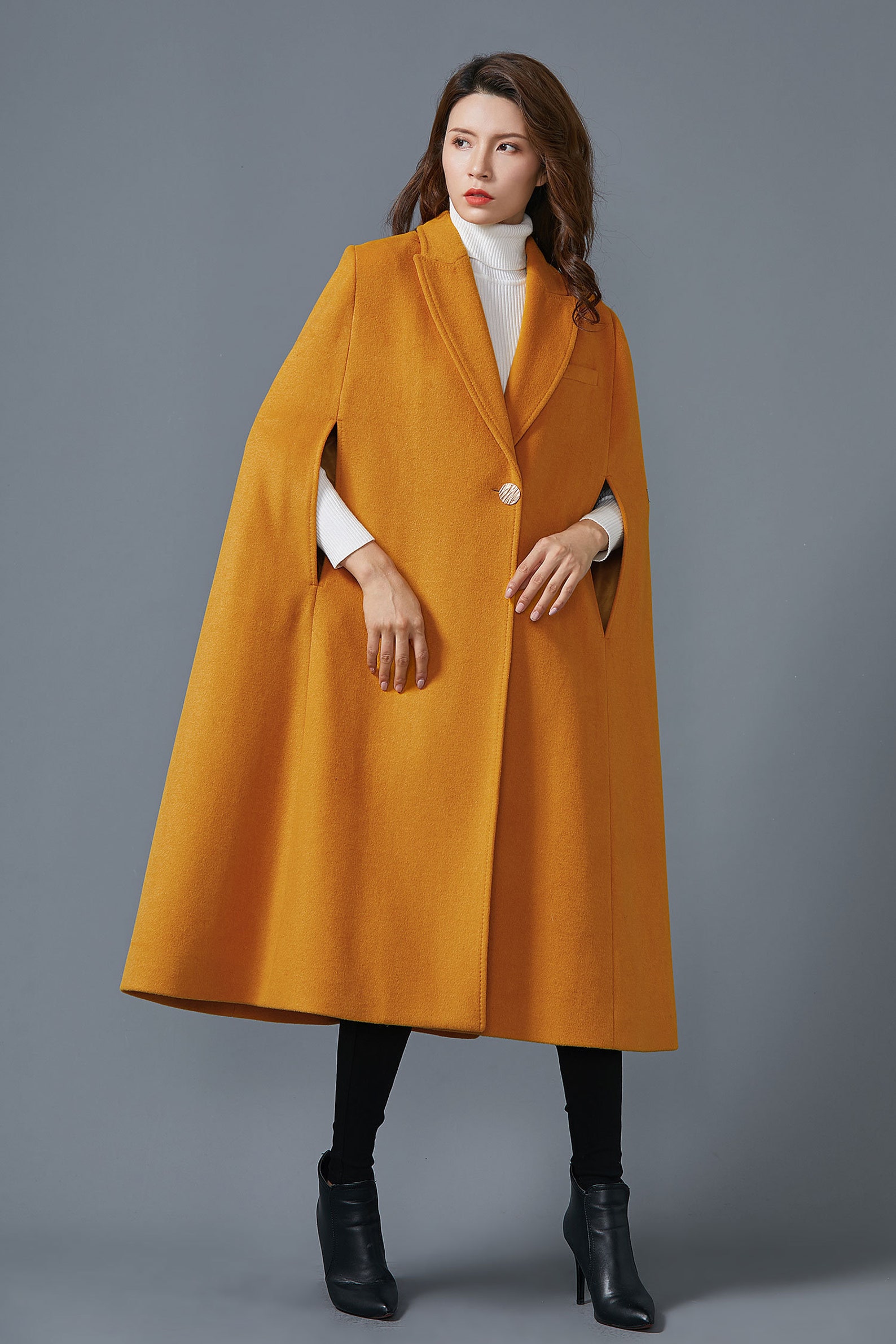 Wool Coat Cloak In yellow wool cape coat Military Wool Cape Etsy