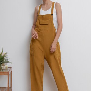 Women Linen Jumpsuit, Casual Linen Overalls, Loose Linen Harem Jumpsuits, Womens linen Romper, Yellow Linen Jumpsuit, Loose Pants C2943 image 3