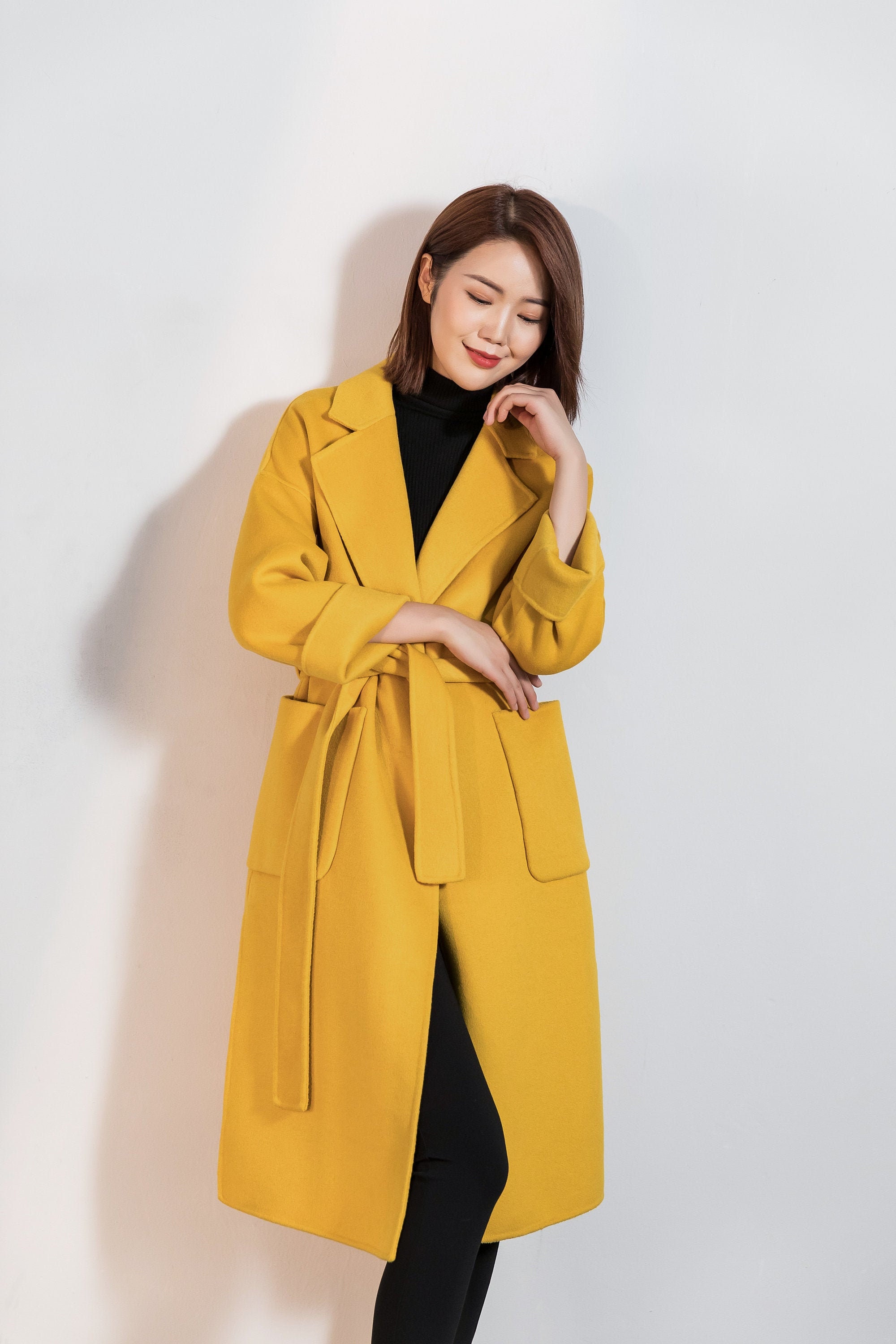 Yellow Wool Coat Wrap Wool Coat Oversized Wool Coat Wool Coat