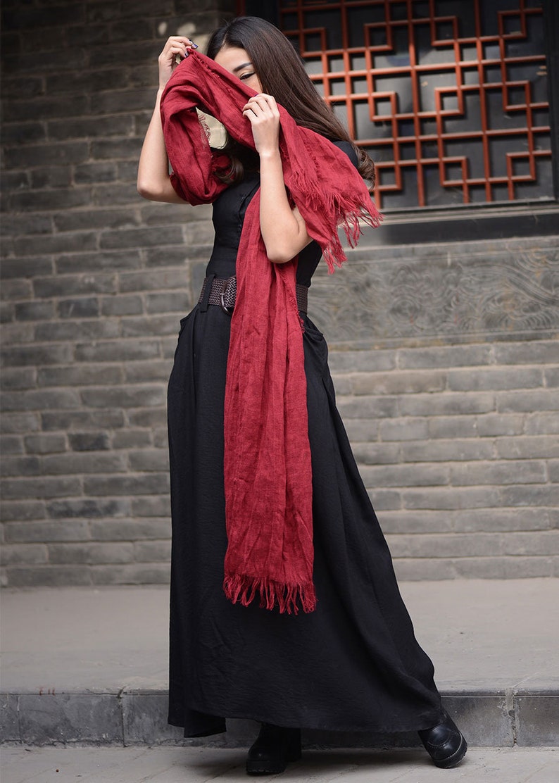 Maxi Linen Dress Black Dress Long Linen Dress Womens - Etsy
