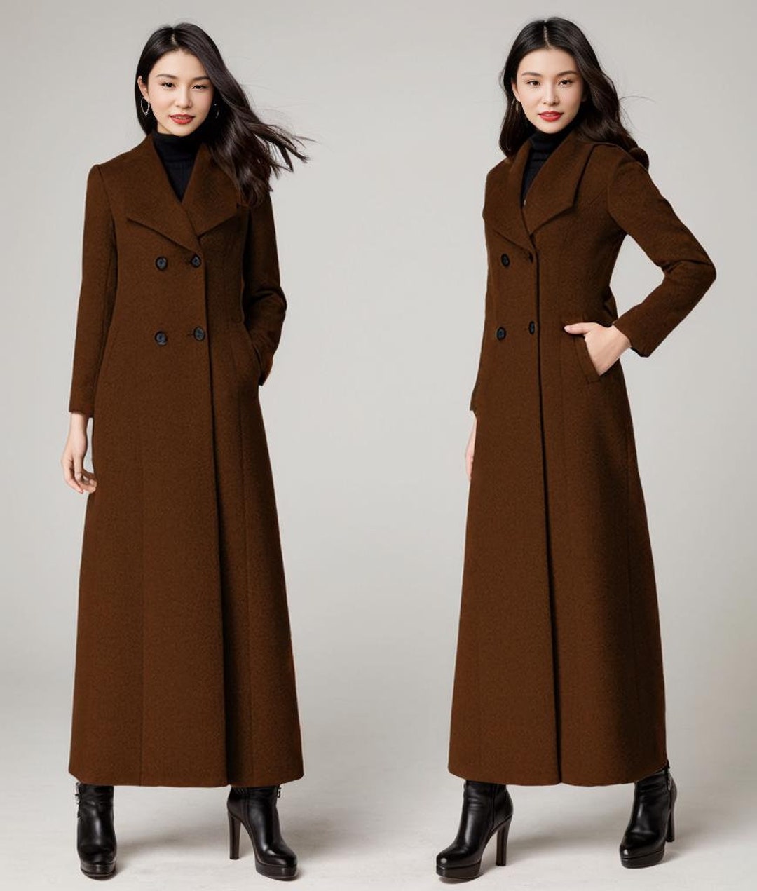 Long Wool Coat Women, Brown Wool Trench Coat, Double Breasted Wool Maxi Coat, Winter Coat Women, Autumn Winter Outerwear, Ylistyle C4401 - Etsy Long Wool Coat Women, Brown Wool Trench Coat, Double Breasted Wool Maxi Coat, Winter Coat Women, Autumn Winter Outerwear, Ylistyle C4401 - Etsy