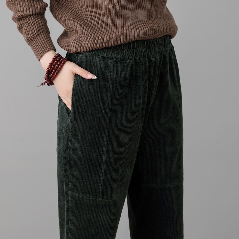 Green Corduroy Pants Women High Waisted Pants Loose Fit Etsy