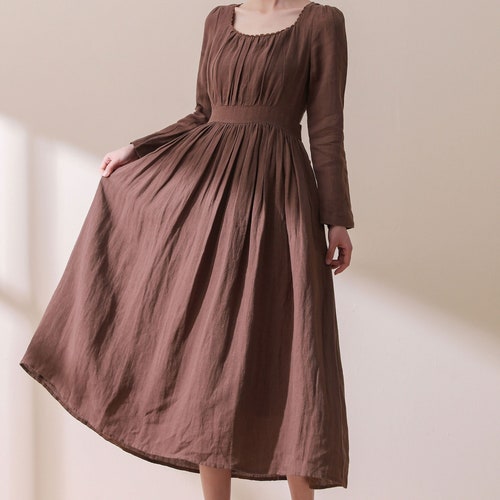 kali long sleeve linen fit & flare dress Kali Long Sleeve Linen Fit & Flare Dress