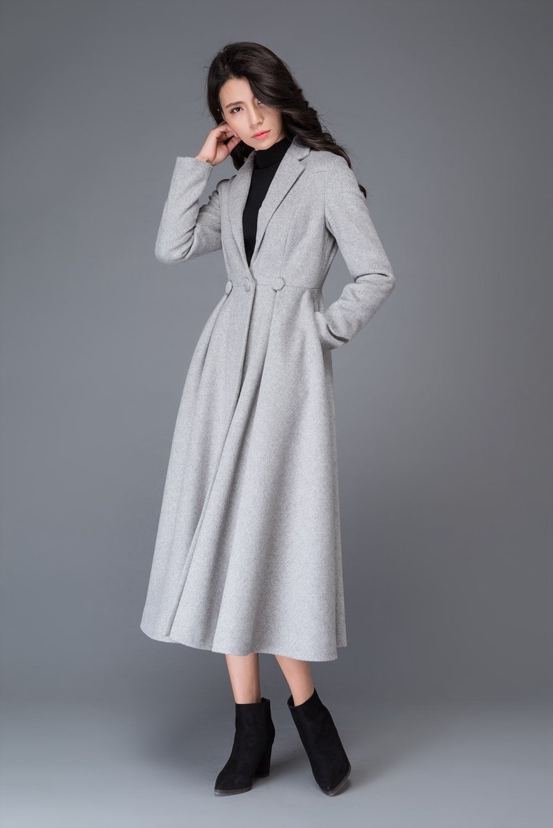 Long Wool Princess Coat, Swing wool Coat, Fit &Flare Coat, Women's Winter Wool Coat, Winter Wedding Coat, Retro Maxi wool Coat C996 image 4