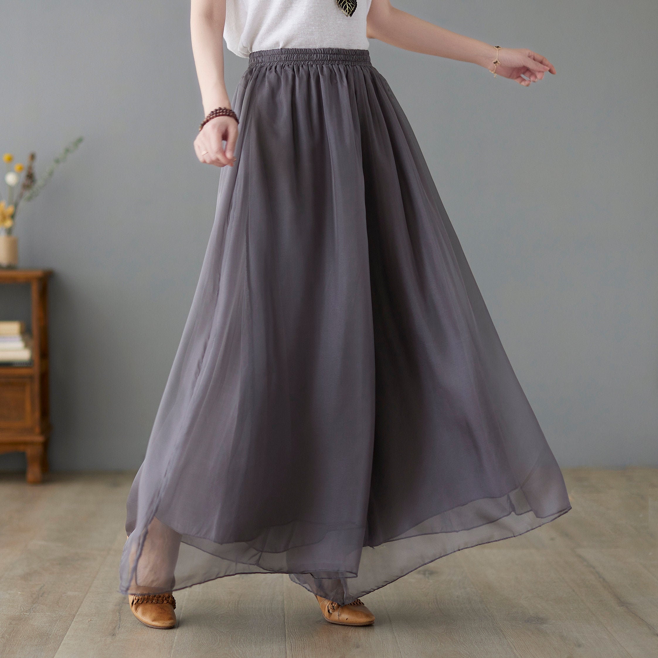 Wide Leg Pants, Summer Maxi Chiffon Pants, Long Gray Chiffon Wide Leg Pants, Summer Maxi Chiffon Pants, Long Gray Chiffon