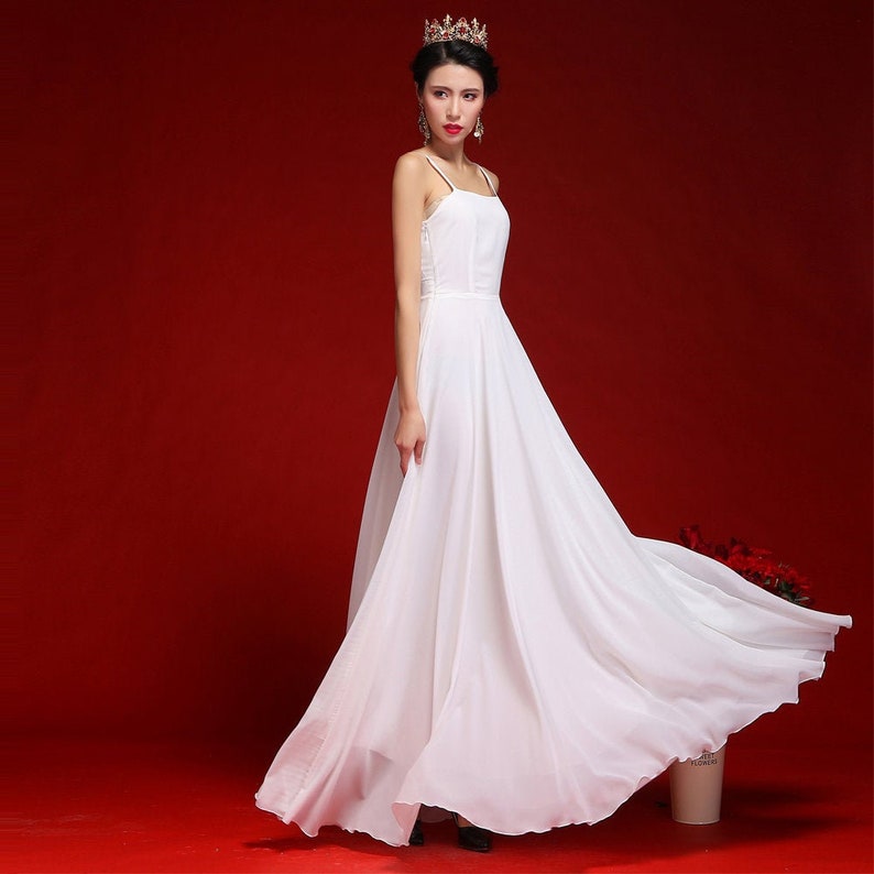 Chiffon Slip Dress Elegant Prom Slip Dress WeddingParty Dress C2006 Retro Swing Dress White Spaghetti Strap Fit and Flare Chiffon Dress