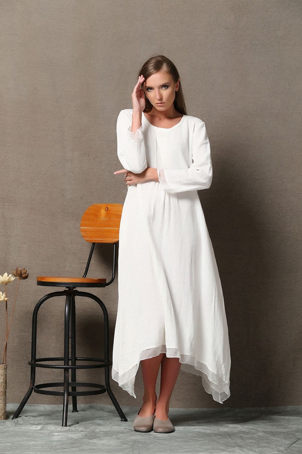 White Dress Women Lagenlook Layered Linen & Chiffon - Etsy UK