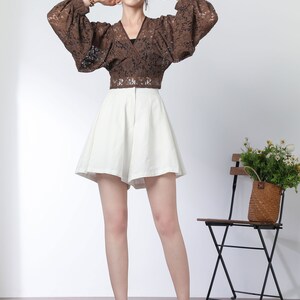 brown lace top, short tops, boho top, long sleeves lace blouse, summer romantic top for women, v neck crop tops, lace clothing c3327 image 4