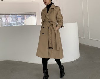 y*様 Herlipto Everyday Belted Trench Jack Khaki Trench Coat for Women, Relaxed Trench Coat With Belt