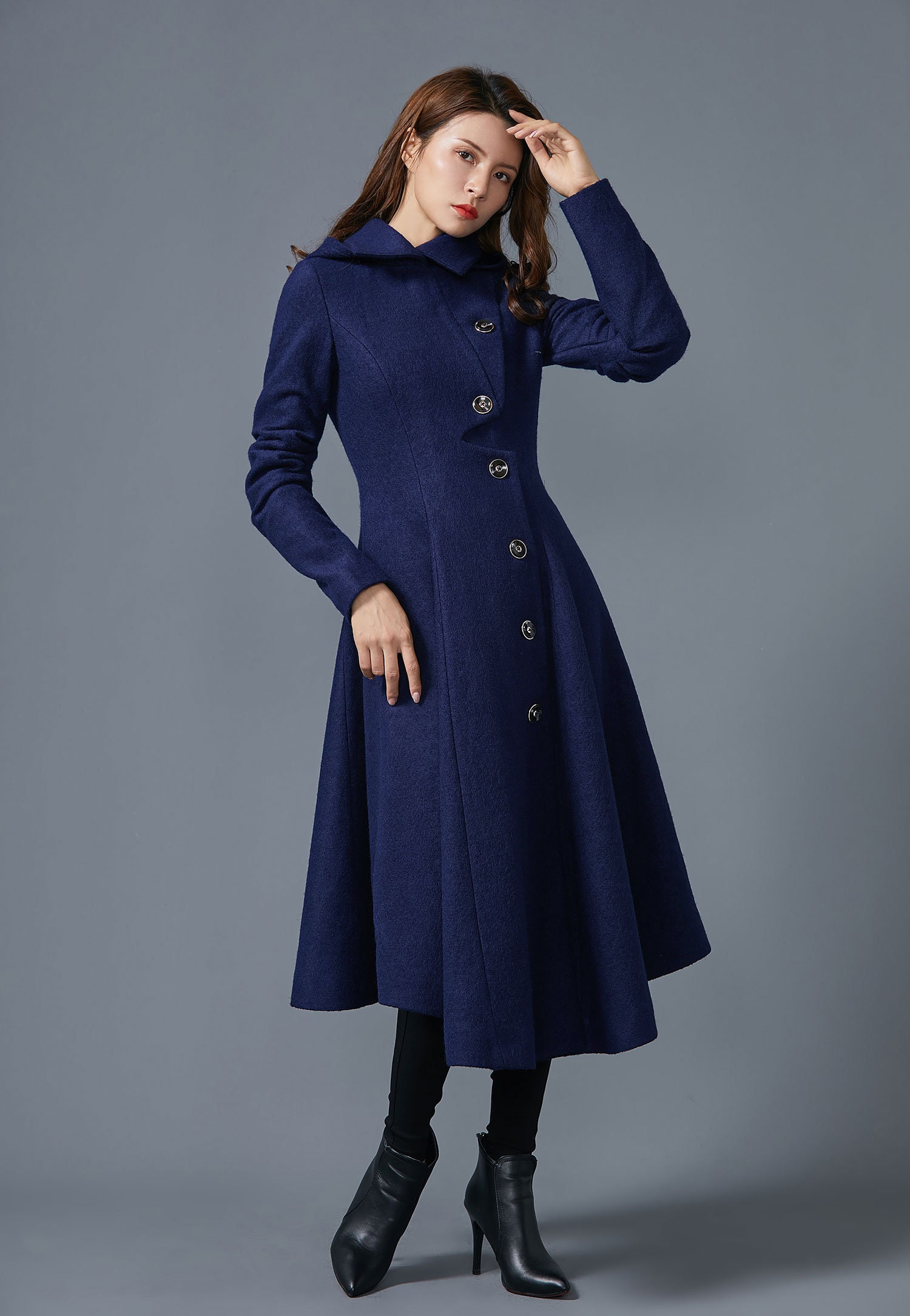 Navy Blue Winter Long Wool Coat Women, Fit and Flare Coat, Single Breasted  Coat, Warm Ladies Trench Coat, Designer Wool Coat Ylistyle C2566 