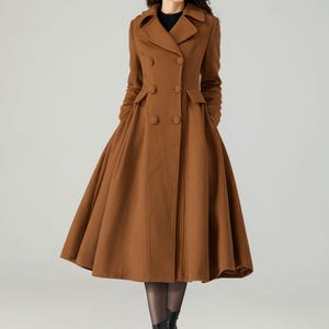 Long Wool Coat, Wool Winter Coat, Womens wool Coat, Double Breasted wool Coat, Warm Coat, Brown Coat, Handmade Coat, Ylistyle C3619 C2-Brown