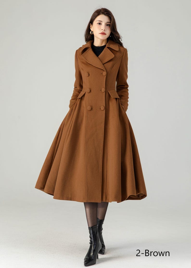 Long Wool Coat, Wool Winter Coat, Womens wool Coat, Double Breasted wool Coat, Warm Coat, Brown Coat, Handmade Coat, Ylistyle C3619 C2-Brown