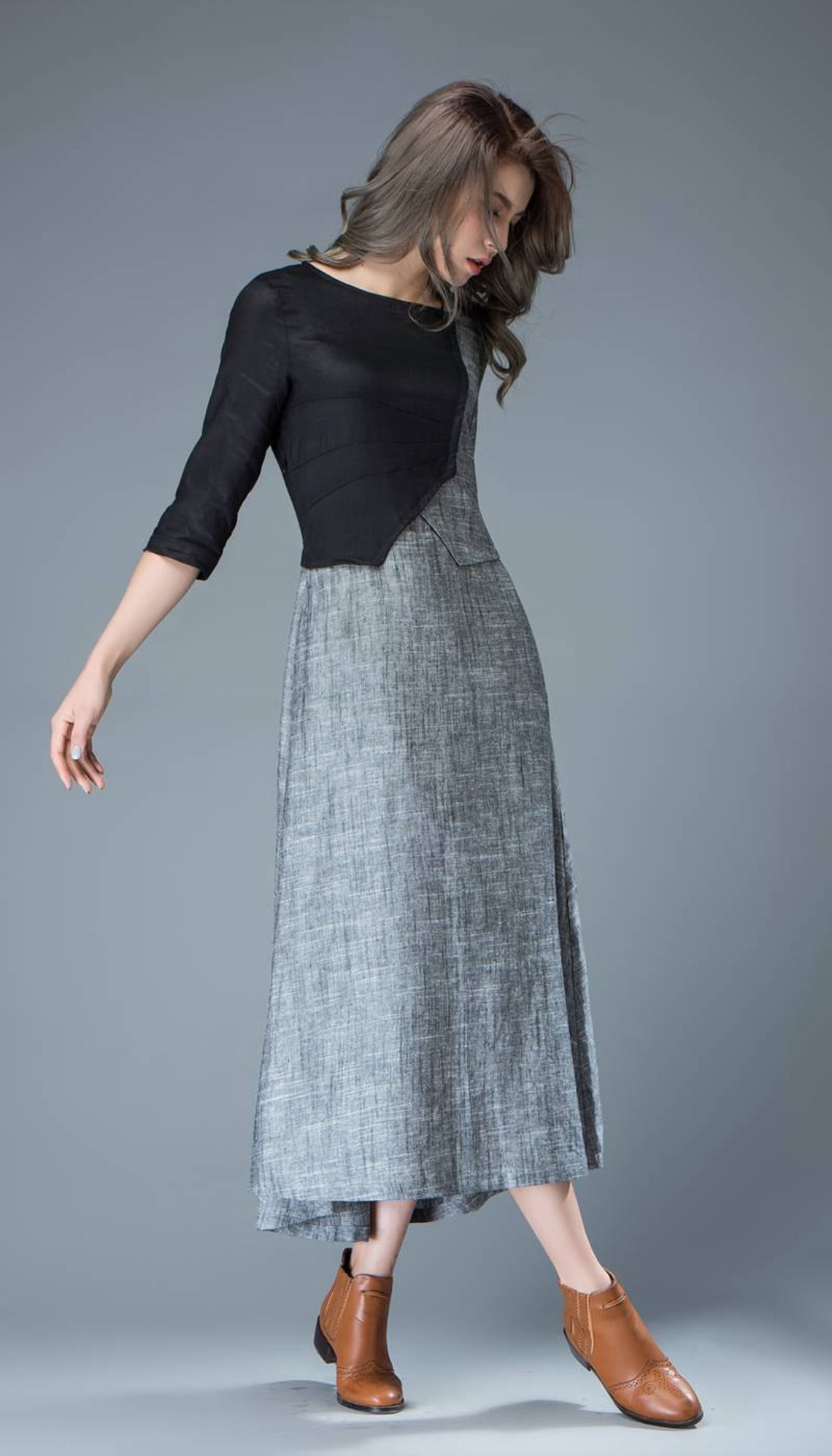 Linen Dress womens dresses casual Maxi dress with sleeves | Etsy