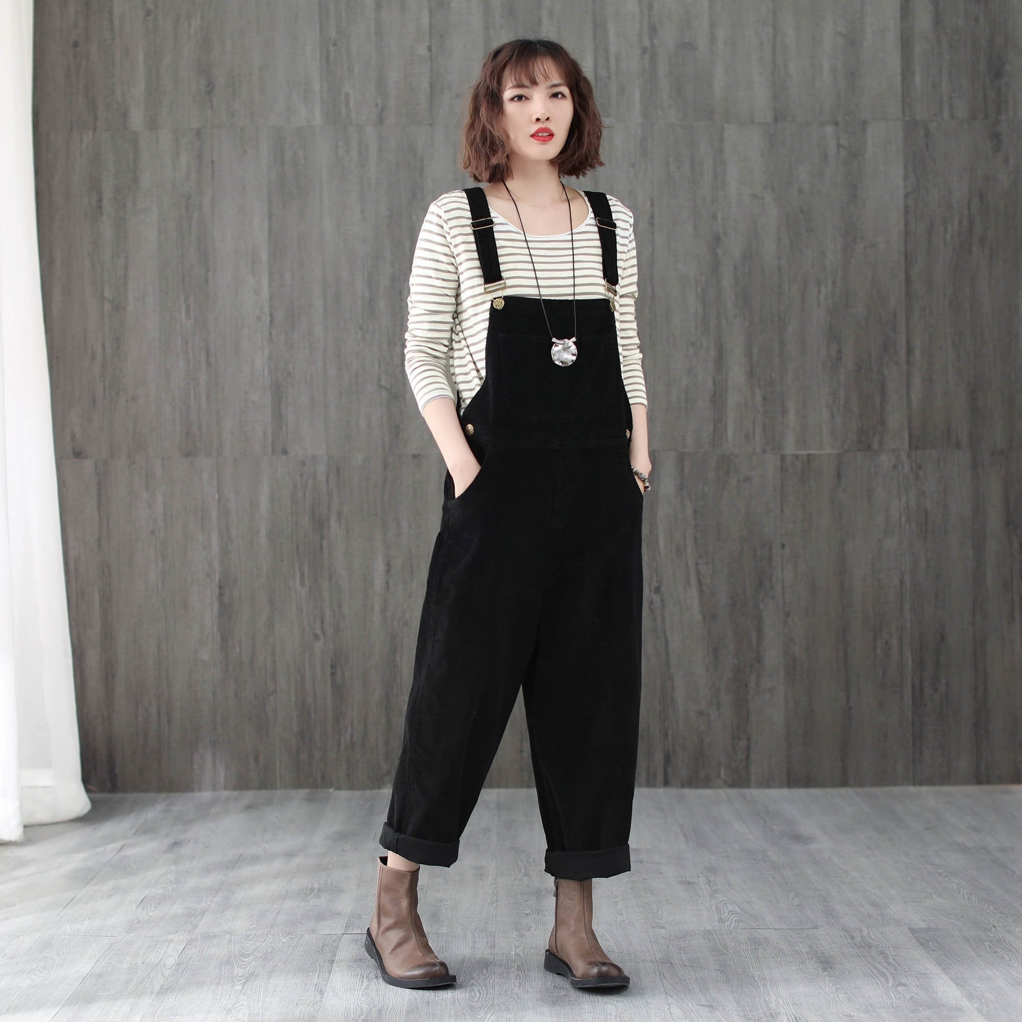 Black Plus Size Corduroy Overalls Women, Spring Overalls Black Plus Size Corduroy Overalls Women, Spring Overalls